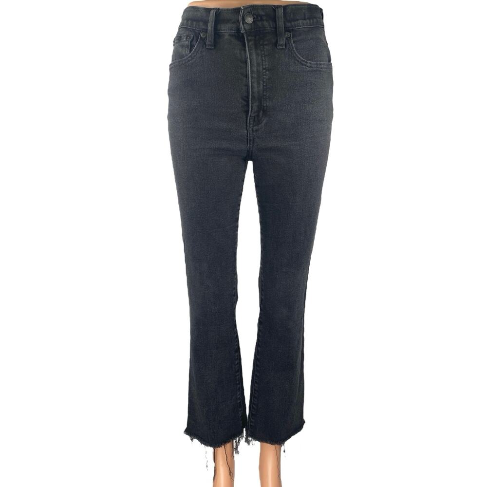 Madewell Cali Demi-Boot Black High Waist Raw Hem Flared Denim Jeans Pants Sz 28
